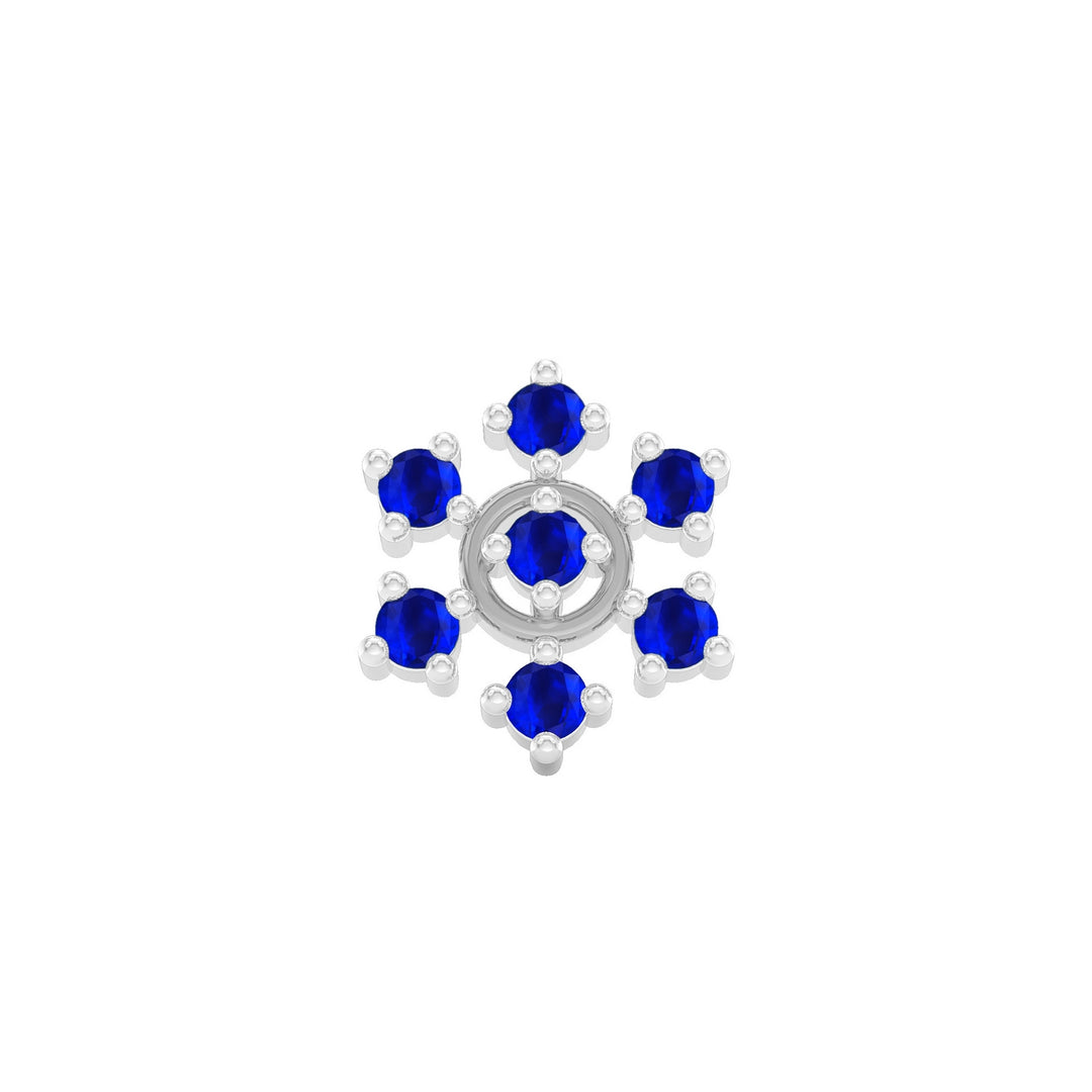 925 sterling silver Radiant Halo Nose Pin with sapphire blue stone Front view#metal_sterling-silver#stone-colour_sapphire-blue