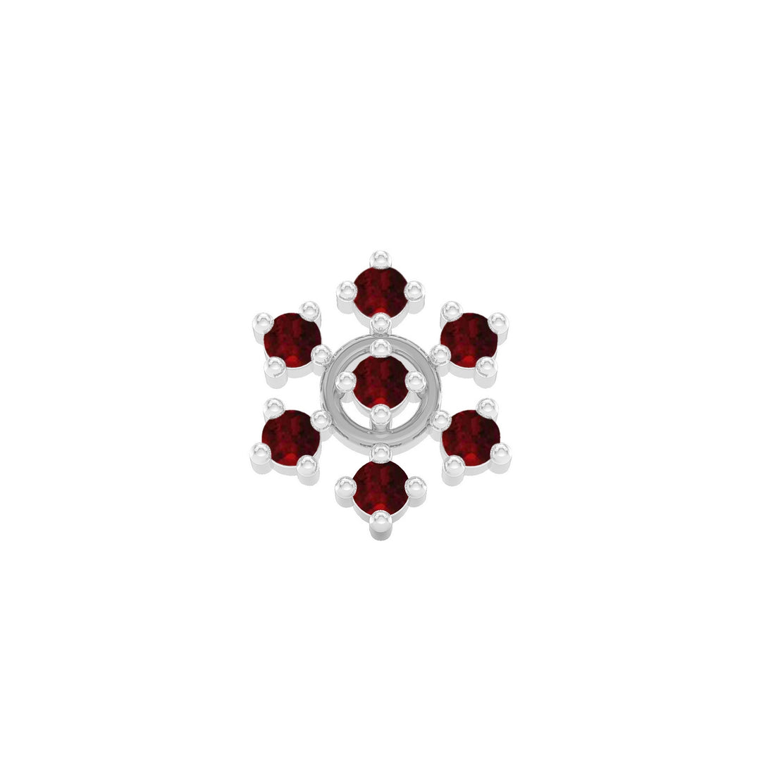 925 sterling silver Radiant Halo Nose Pin with ruby red stone Front view#metal_sterling-silver#stone-colour_ruby-red