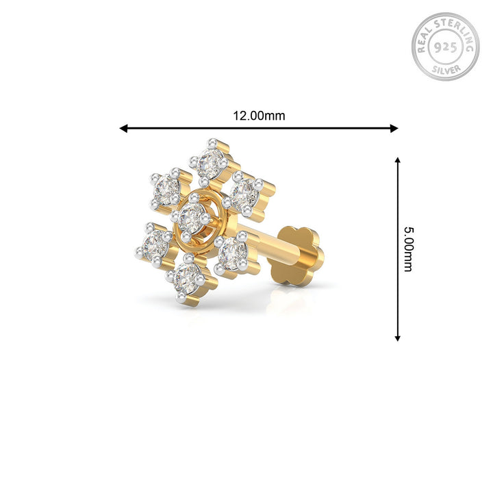 925 sterling silver gold plated Radiant Halo Nose Pin with cubic zirconia stone Measurement#metal_gold-plated#stone-colour_cubic-zirconia