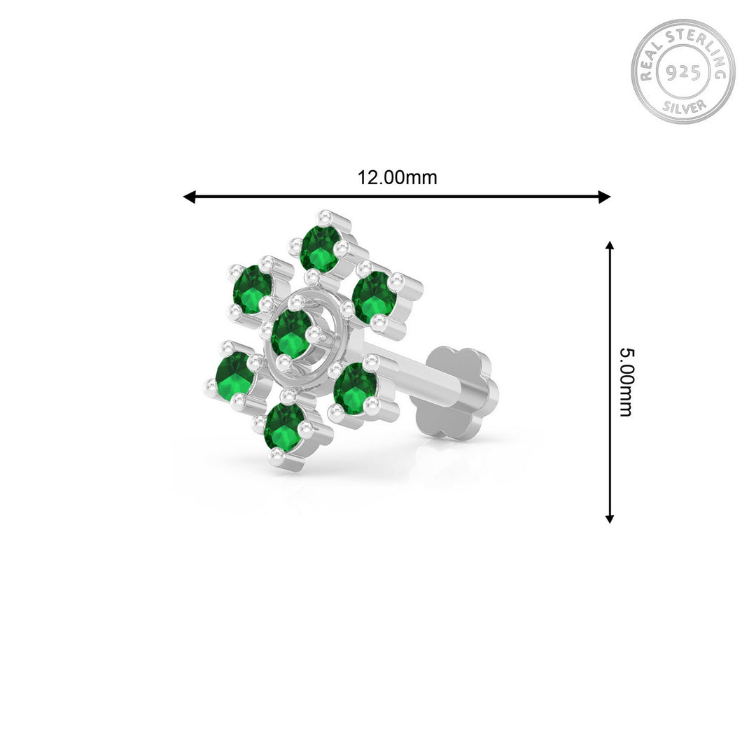 925 sterling silver Radiant Halo Nose Pin with emerald green stone Measurement#metal_sterling-silver#stone-colour_emerald-green