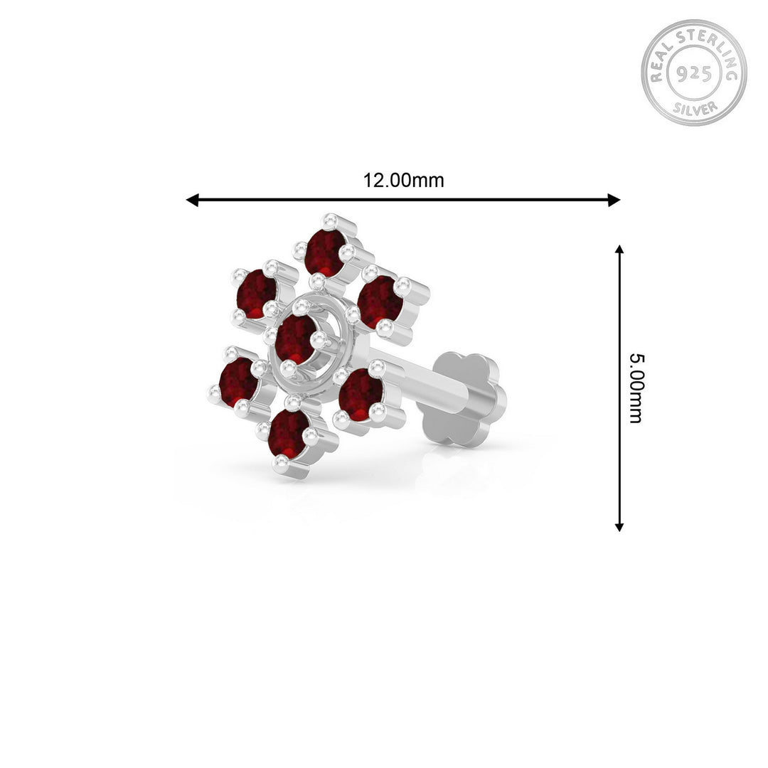 925 sterling silver Radiant Halo Nose Pin with ruby red stone Measurement#metal_sterling-silver#stone-colour_ruby-red