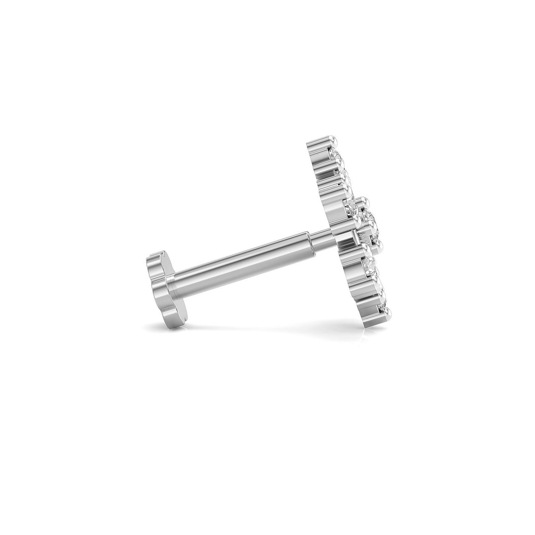 925 sterling silver Radiant Halo Nose Pin with cubic zirconia stone Side View#metal_sterling-silver#stone-colour_cubic-zirconia