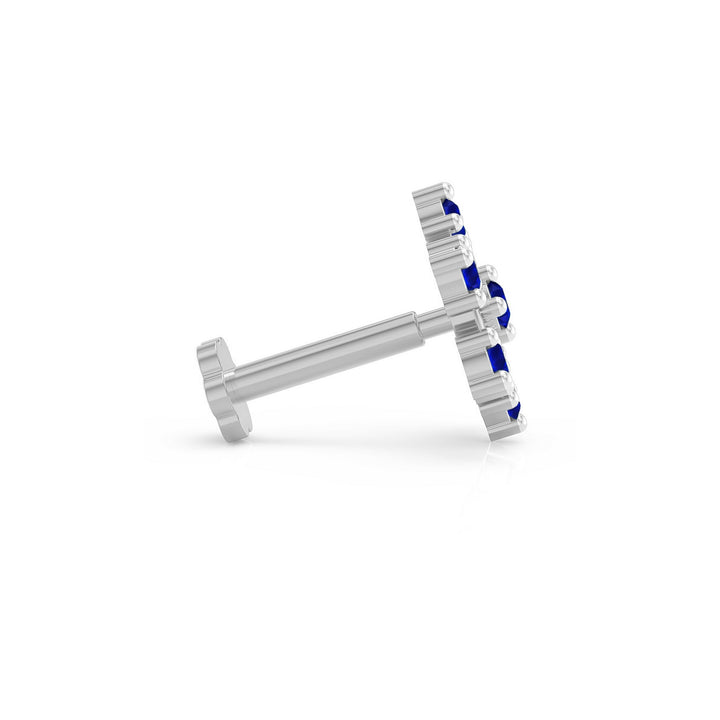 925 sterling silver Radiant Halo Nose Pin with sapphire blue stone Side View#metal_sterling-silver#stone-colour_sapphire-blue