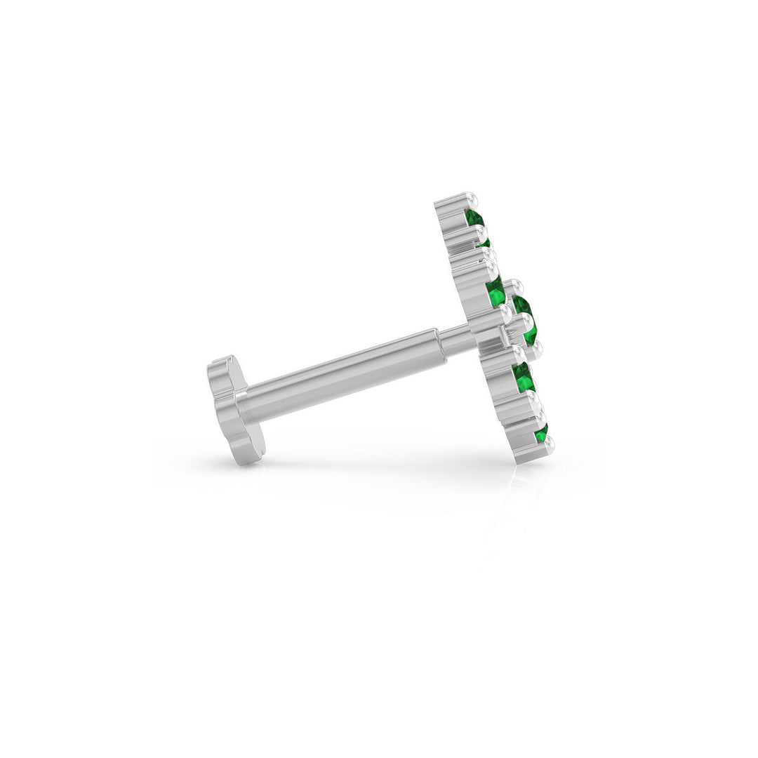 925 sterling silver Radiant Halo Nose Pin with emerald green stone Side View#metal_sterling-silver#stone-colour_emerald-green