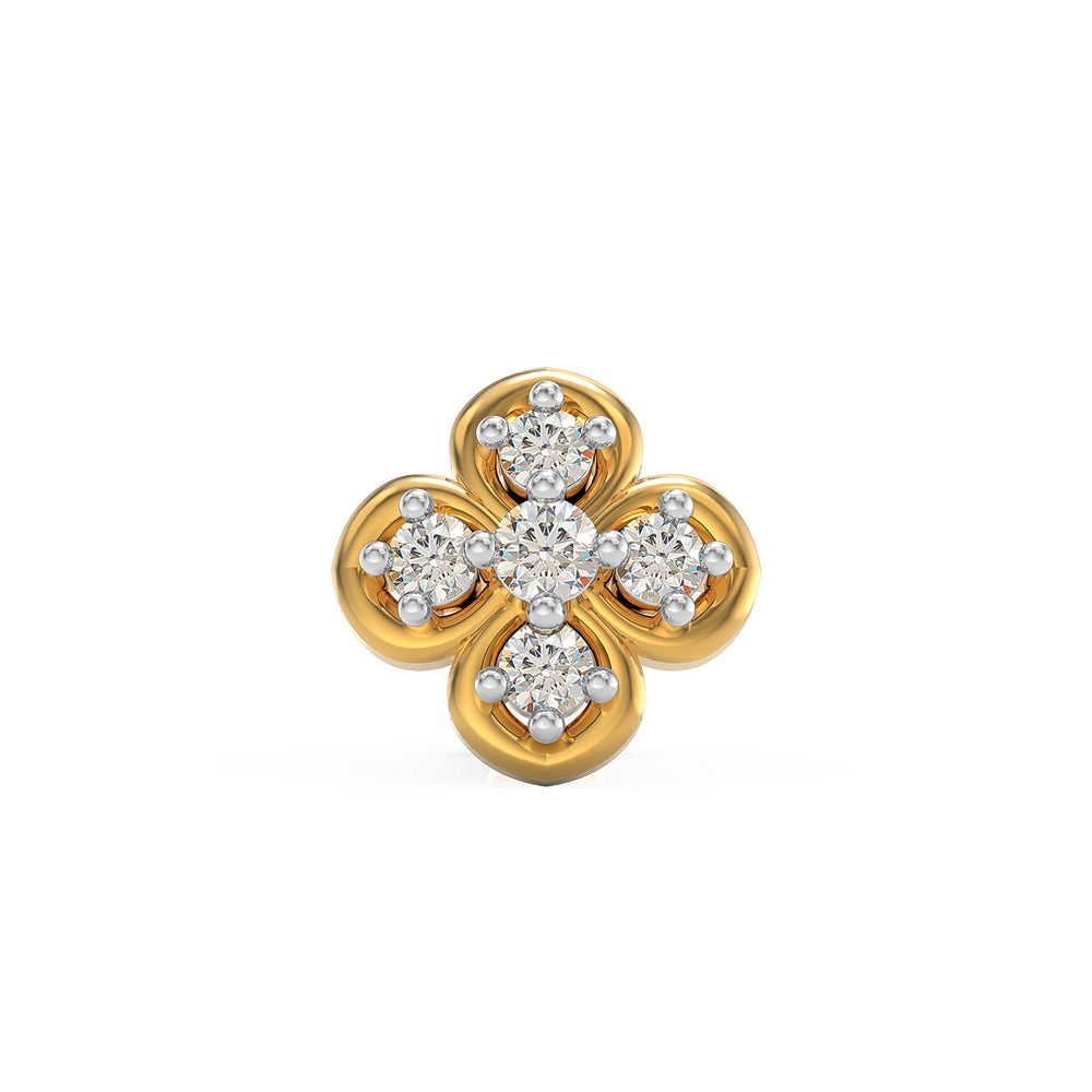 925 sterling silver gold plated Petal Nose Pin with cubic zirconia stone Front view#metal_gold-plated#stone-colour_cubic-zirconia