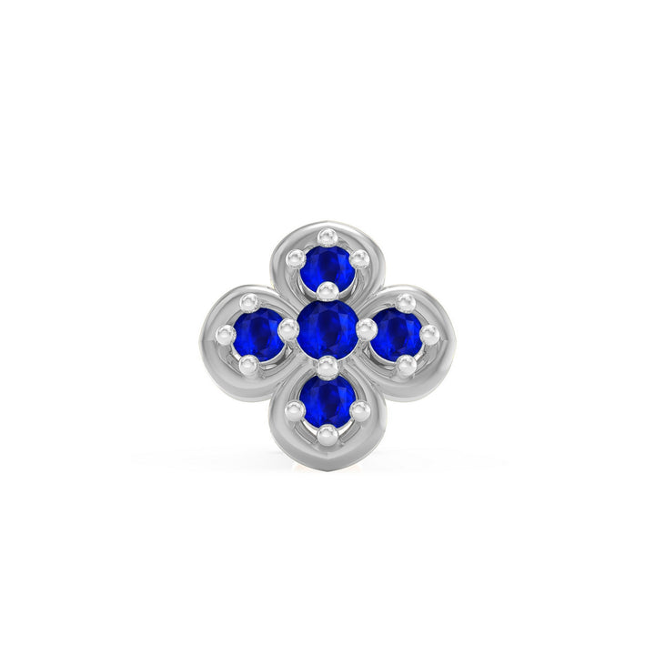 925 sterling silver Petal Nose Pin with sapphire blue stone Front view#metal_sterling-silver#stone-colour_sapphire-blue