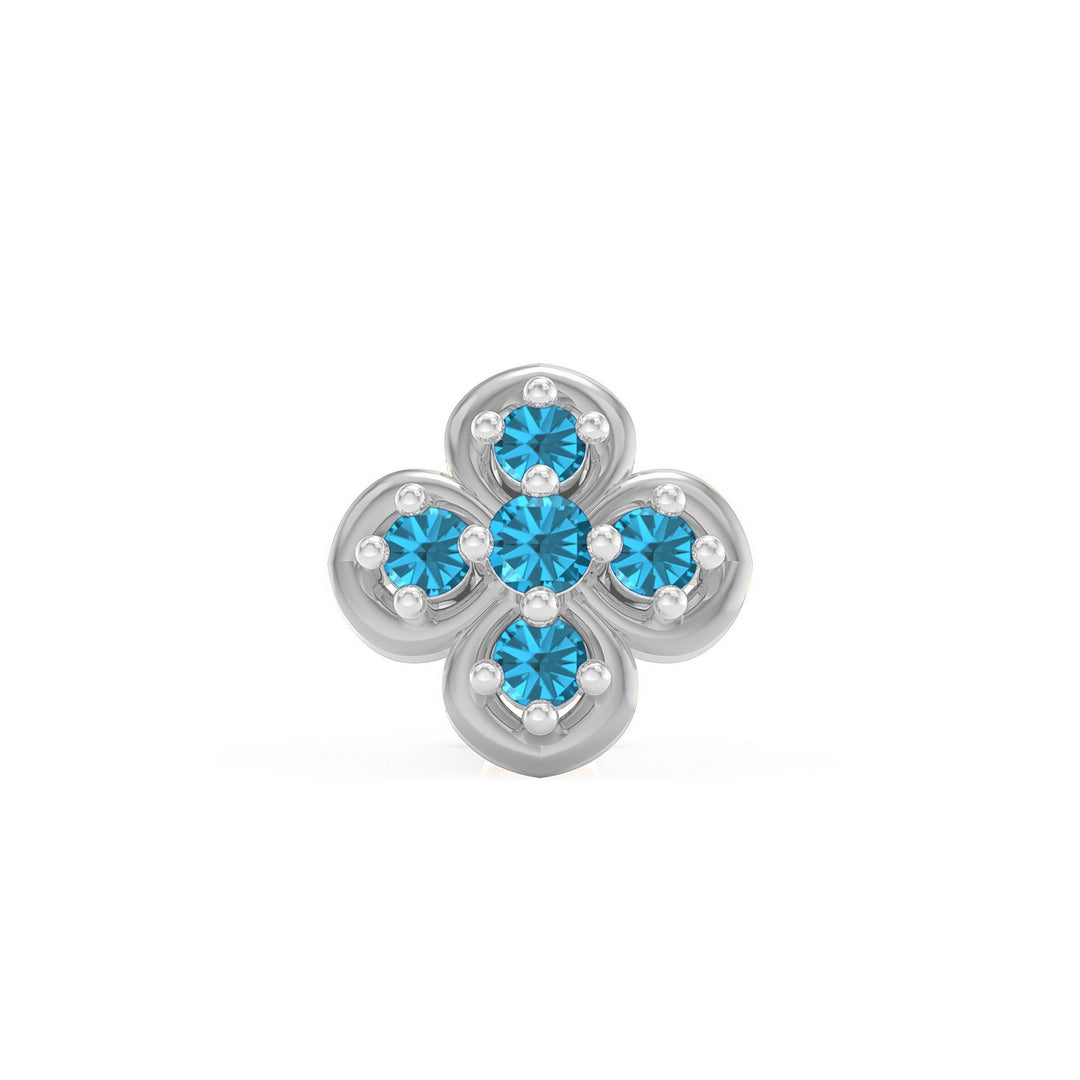 925 sterling silver Petal Nose Pin with topaz blue stone Front view#metal_sterling-silver#stone-colour_topaz-blue