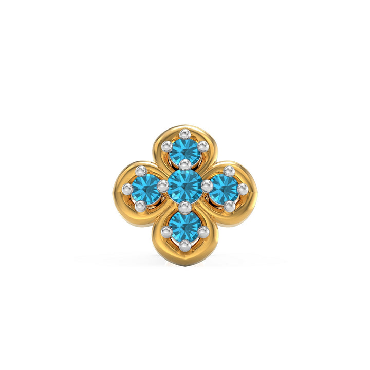 925 sterling silver gold plated Petal Nose Pin with topaz blue stone Front view#metal_gold-plated#stone-colour_topaz-blue