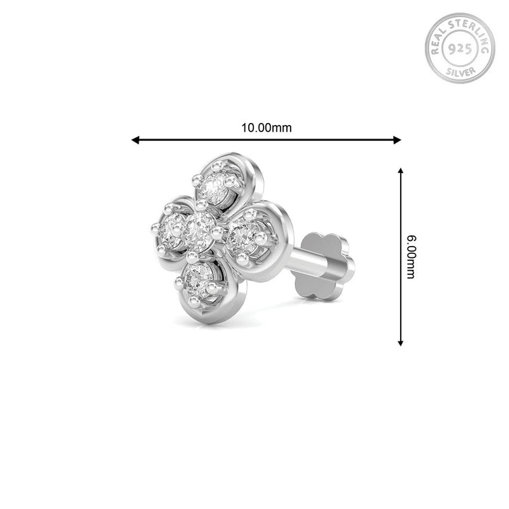 925 sterling silver Petal Nose Pin with cubic zirconia stone Measurement#metal_sterling-silver#stone-colour_cubic-zirconia