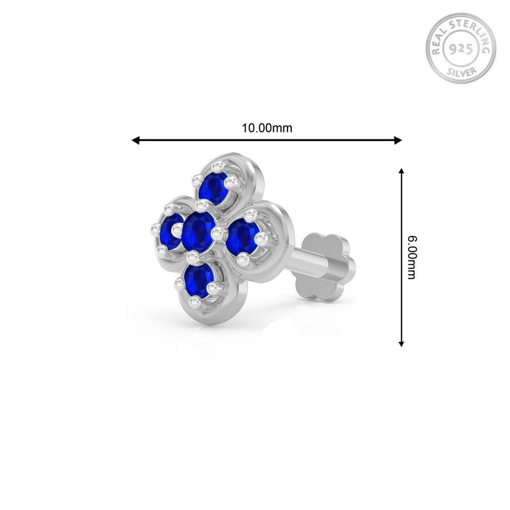 925 sterling silver Petal Nose Pin with sapphire blue stone Measurement#metal_sterling-silver#stone-colour_sapphire-blue