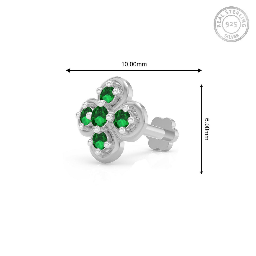 925 sterling silver Petal Nose Pin with emerald green stone Measurement#metal_sterling-silver#stone-colour_emerald-green