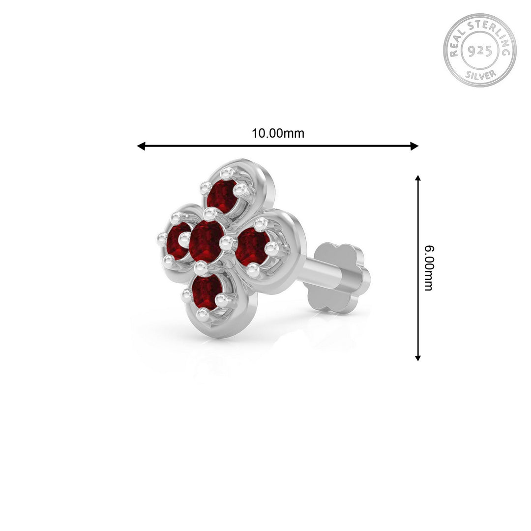 925 sterling silver Petal Nose Pin with ruby red stone Measurement#metal_sterling-silver#stone-colour_ruby-red