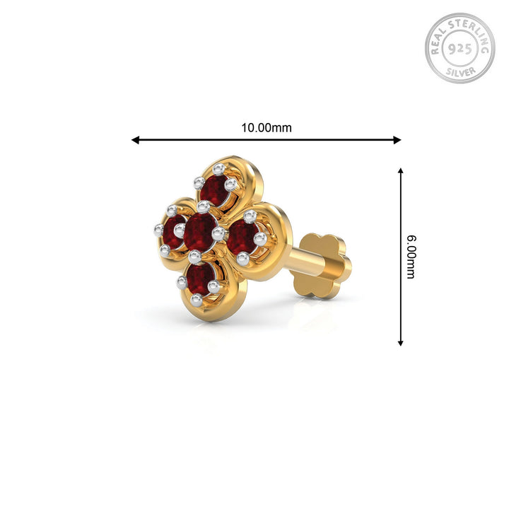 925 sterling silver gold plated Petal Nose Pin with ruby red stone Measurement#metal_gold-plated#stone-colour_ruby-red