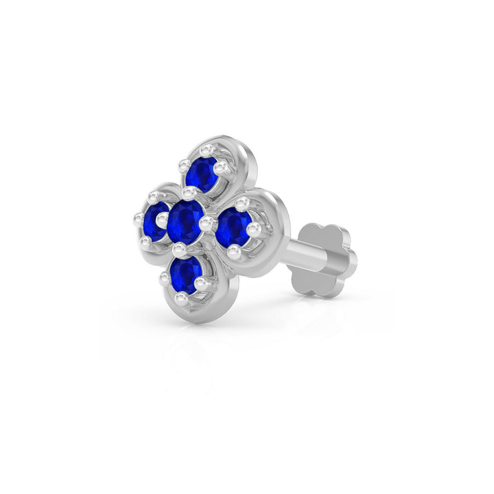 925 sterling silver Petal Nose Pin with sapphire blue stone Main view#metal_sterling-silver#stone-colour_sapphire-blue