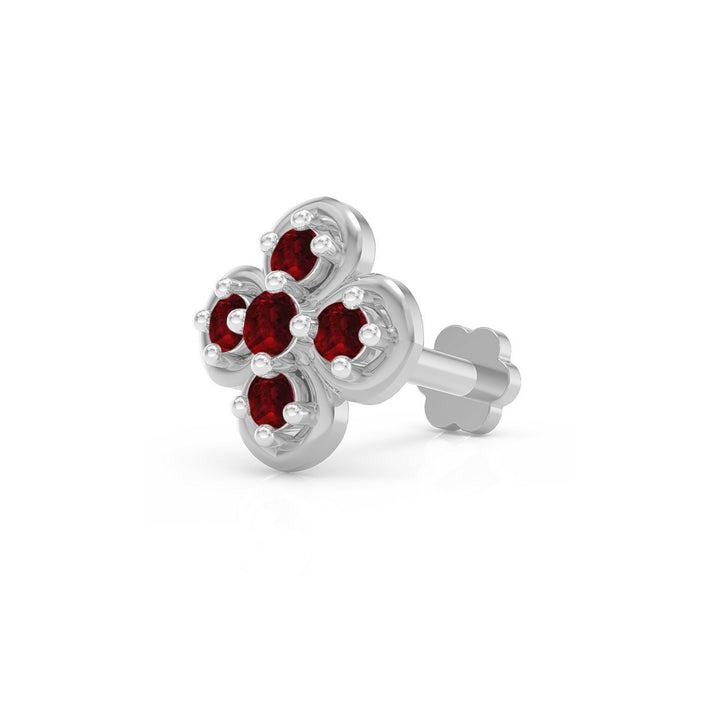 925 sterling silver Petal Nose Pin with ruby red stone Main view#metal_sterling-silver#stone-colour_ruby-red