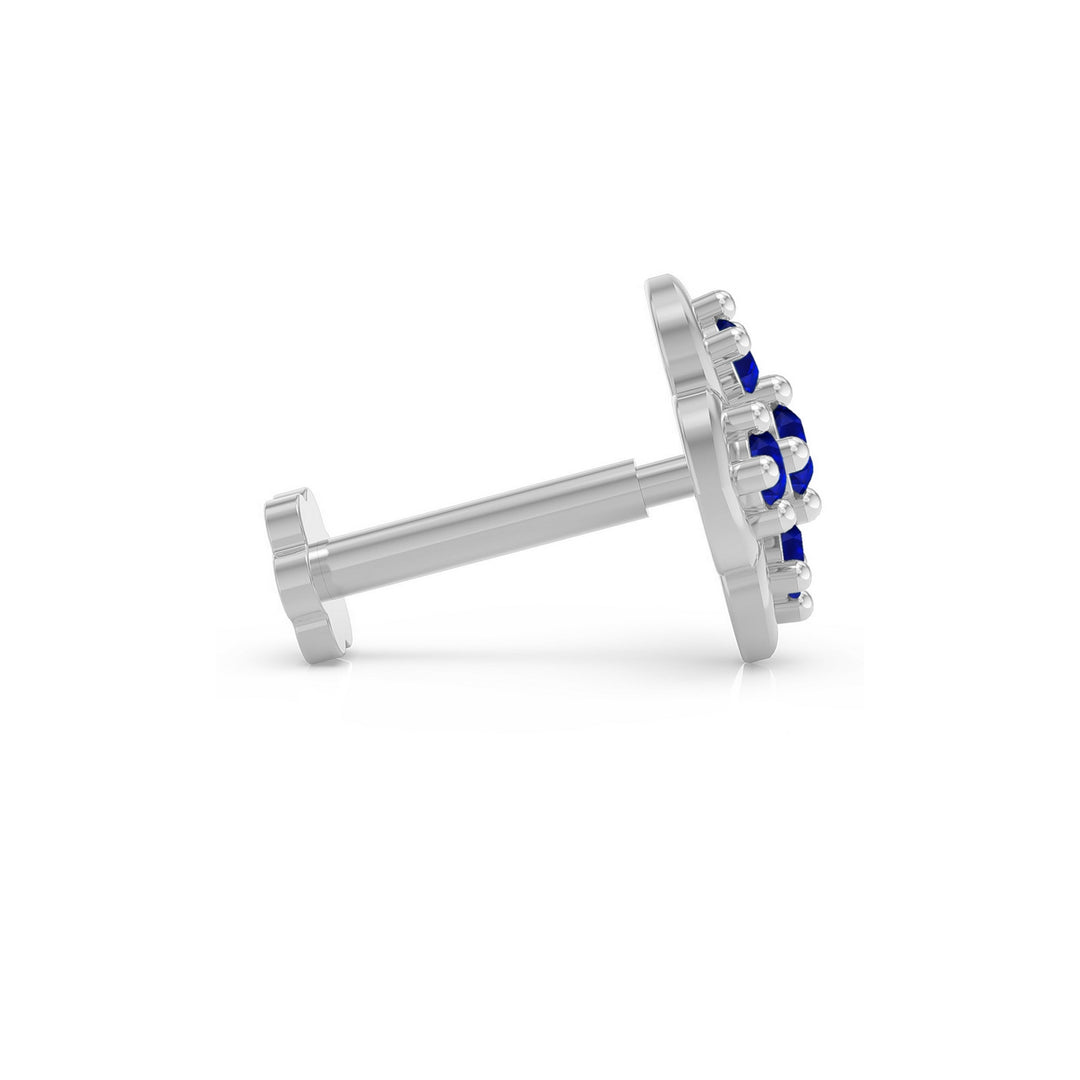 925 sterling silver Petal Nose Pin with sapphire blue stone Side View#metal_sterling-silver#stone-colour_sapphire-blue