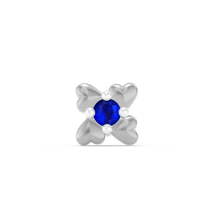 925 sterling silver Infinite Hearts Nose Pin with sapphire blue stone Front view#metal_sterling-silver#stone-colour_sapphire-blue