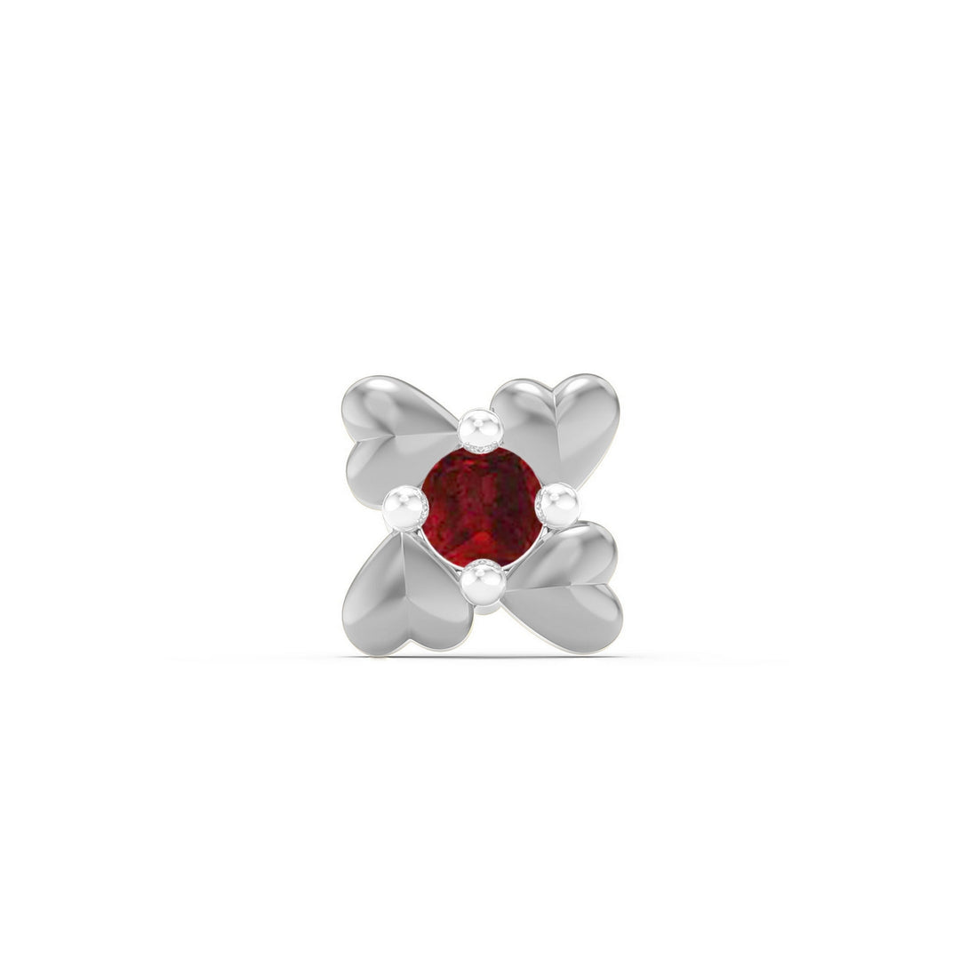 925 sterling silver Infinite Hearts Nose Pin with ruby red stone Front view#metal_sterling-silver#stone-colour_ruby-red