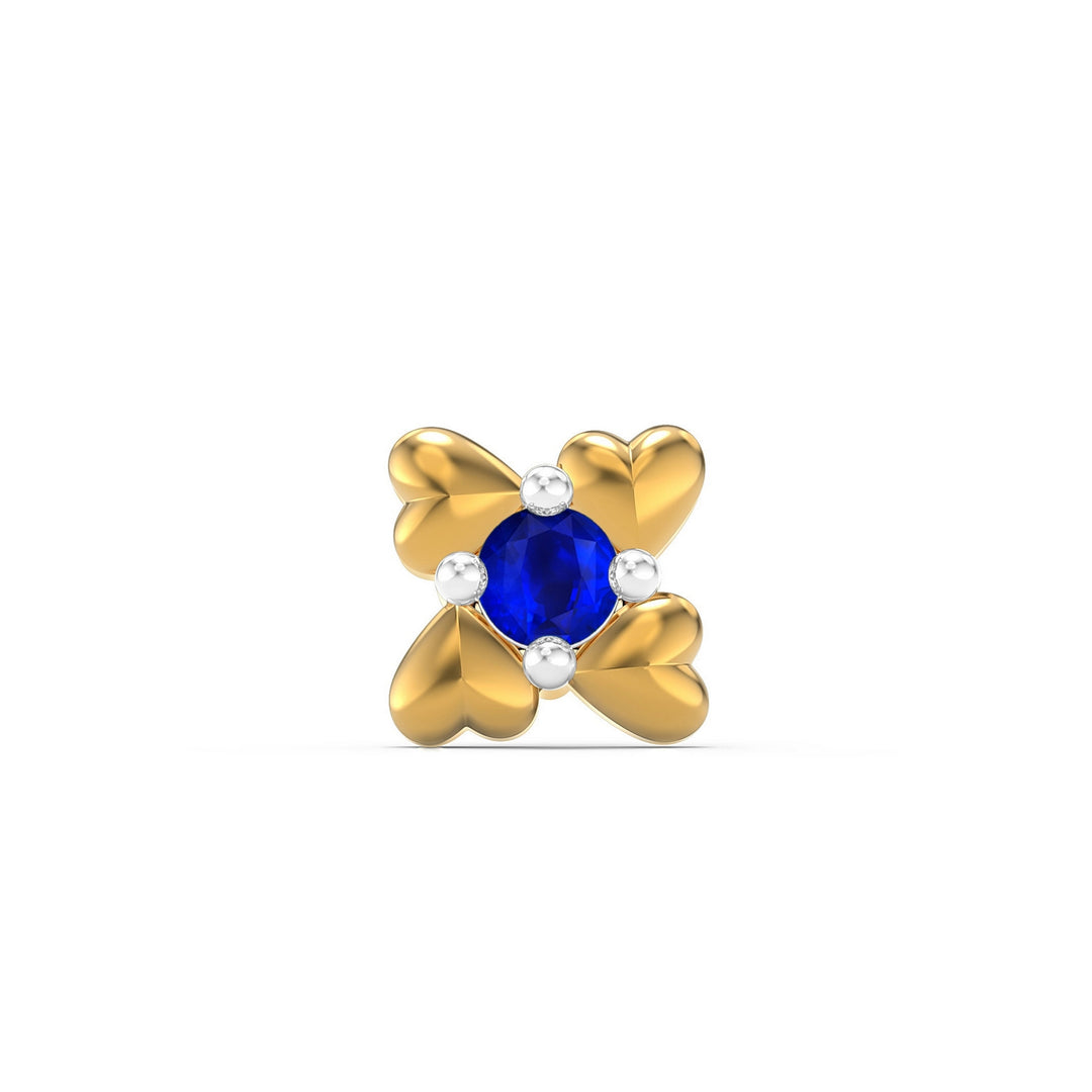 925 sterling silver gold plated Infinite Hearts Nose Pin with sapphire blue stone Front view#metal_gold-plated#stone-colour_sapphire-blue