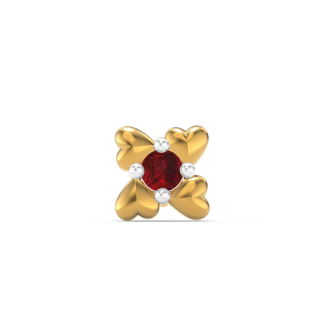 925 sterling silver gold plated Infinite Hearts Nose Pin with ruby red stone Front view#metal_gold-plated#stone-colour_ruby-red