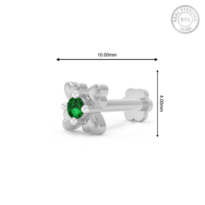 925 sterling silver Infinite Hearts Nose Pin with emerald green stone Measurement#metal_sterling-silver#stone-colour_emerald-green