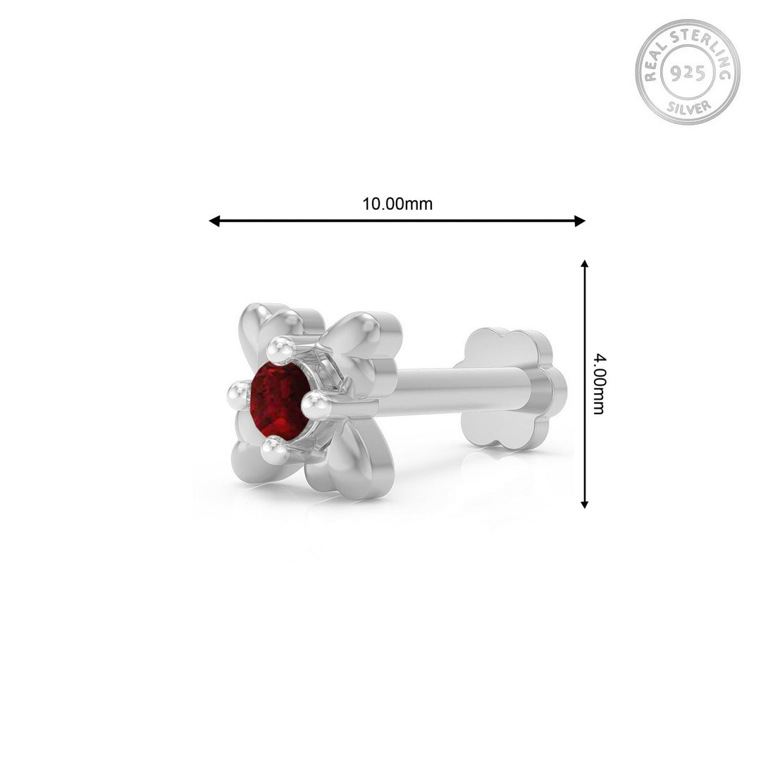 925 sterling silver Infinite Hearts Nose Pin with ruby red stone Measurement#metal_sterling-silver#stone-colour_ruby-red