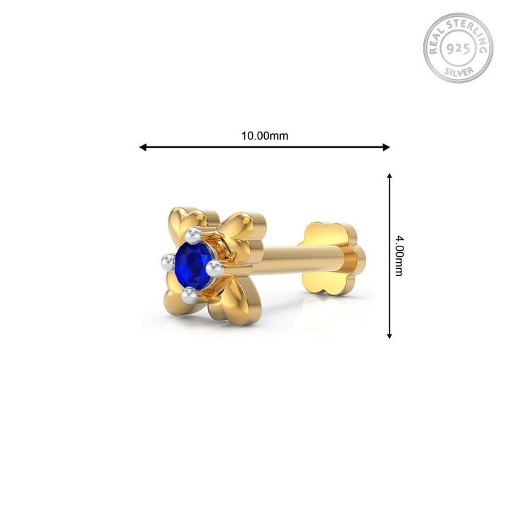 925 sterling silver gold plated Infinite Hearts Nose Pin with sapphire blue stone Measurement#metal_gold-plated#stone-colour_sapphire-blue