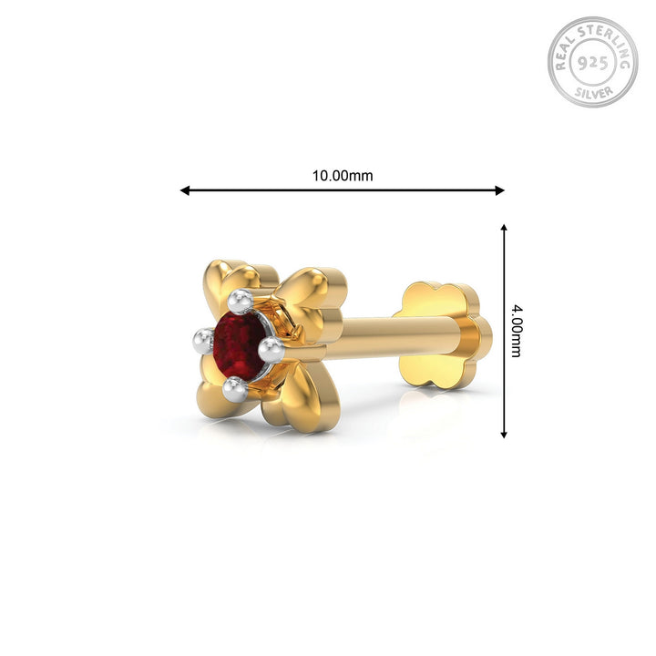 925 sterling silver gold plated Infinite Hearts Nose Pin with ruby red stone Measurement#metal_gold-plated#stone-colour_ruby-red