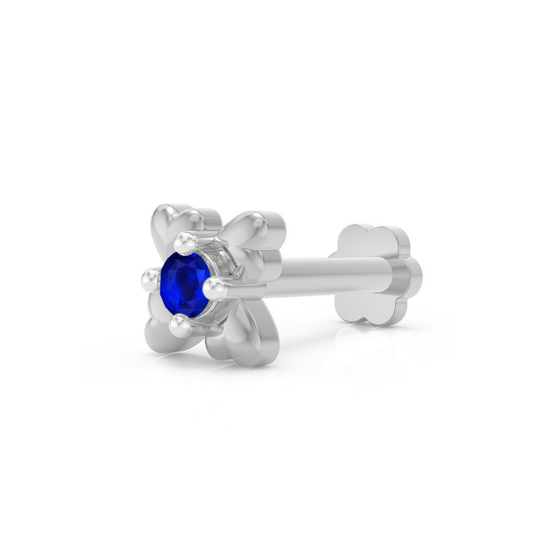 925 sterling silver Infinite Hearts Nose Pin with sapphire blue stone Main view#metal_sterling-silver#stone-colour_sapphire-blue