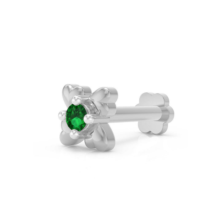 925 sterling silver Infinite Hearts Nose Pin with emerald green stone Main view#metal_sterling-silver#stone-colour_emerald-green