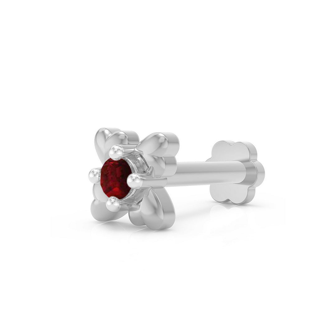 925 sterling silver Infinite Hearts Nose Pin with ruby red stone Main view#metal_sterling-silver#stone-colour_ruby-red