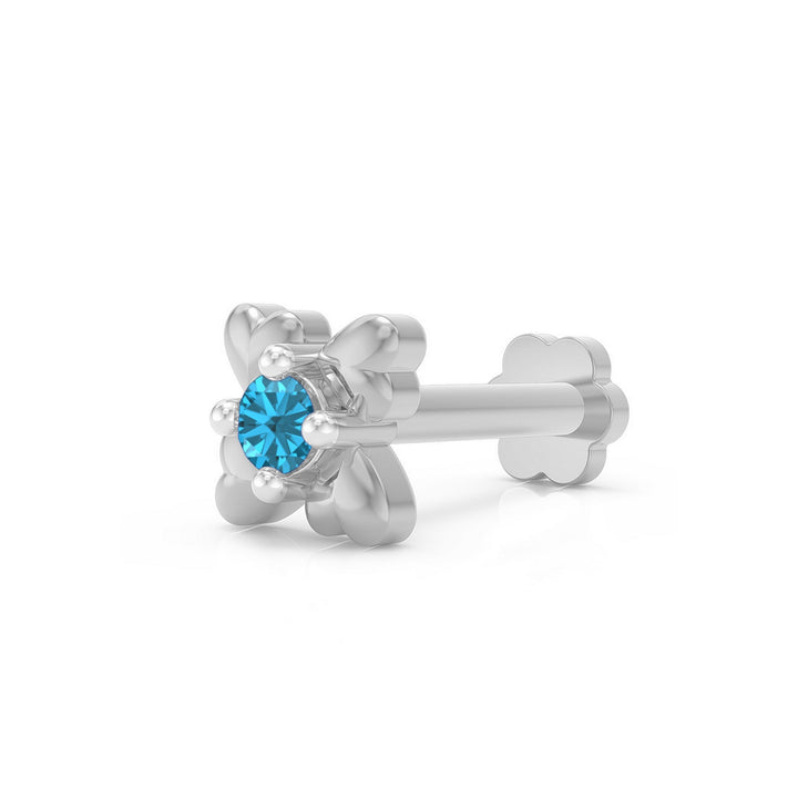 925 sterling silver Infinite Hearts Nose Pin with topaz blue stone Main view#metal_sterling-silver#stone-colour_topaz-blue