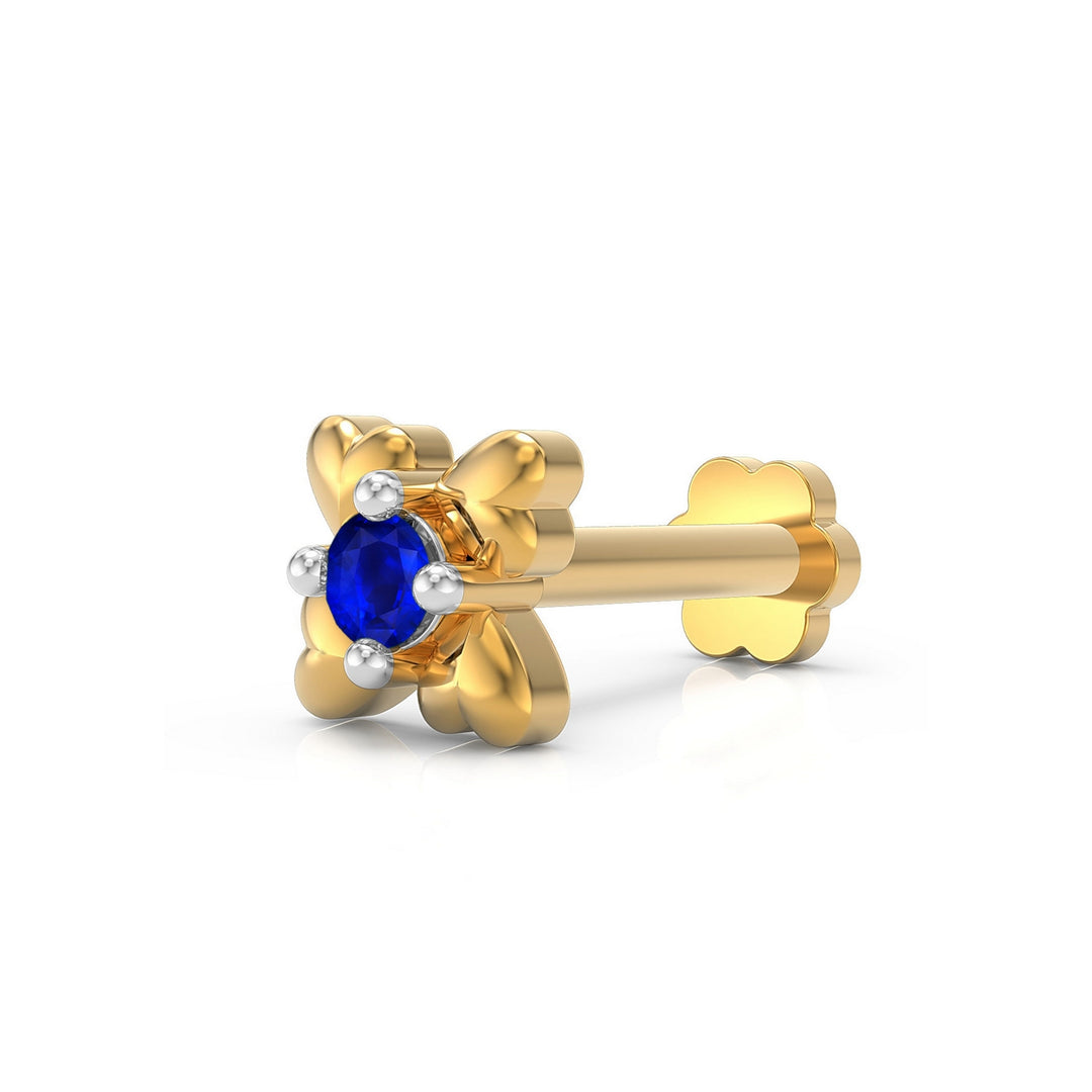 925 sterling silver gold plated Infinite Hearts Nose Pin with sapphire blue stone Main view#metal_gold-plated#stone-colour_sapphire-blue