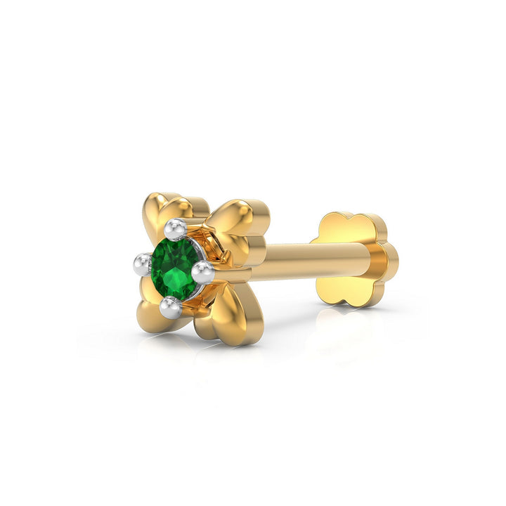 925 sterling silver gold plated Infinite Hearts Nose Pin with emerald green stone Main view#metal_gold-plated#stone-colour_emerald-green