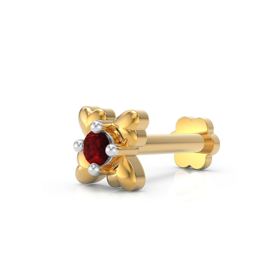 925 sterling silver gold plated Infinite Hearts Nose Pin with ruby red stone Main view#metal_gold-plated#stone-colour_ruby-red