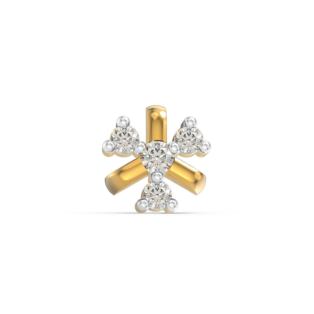 925 sterling silver gold plated Celestial Nose Pin with cubic zirconia stone Front view#metal_gold-plated#stone-colour_cubic-zirconia