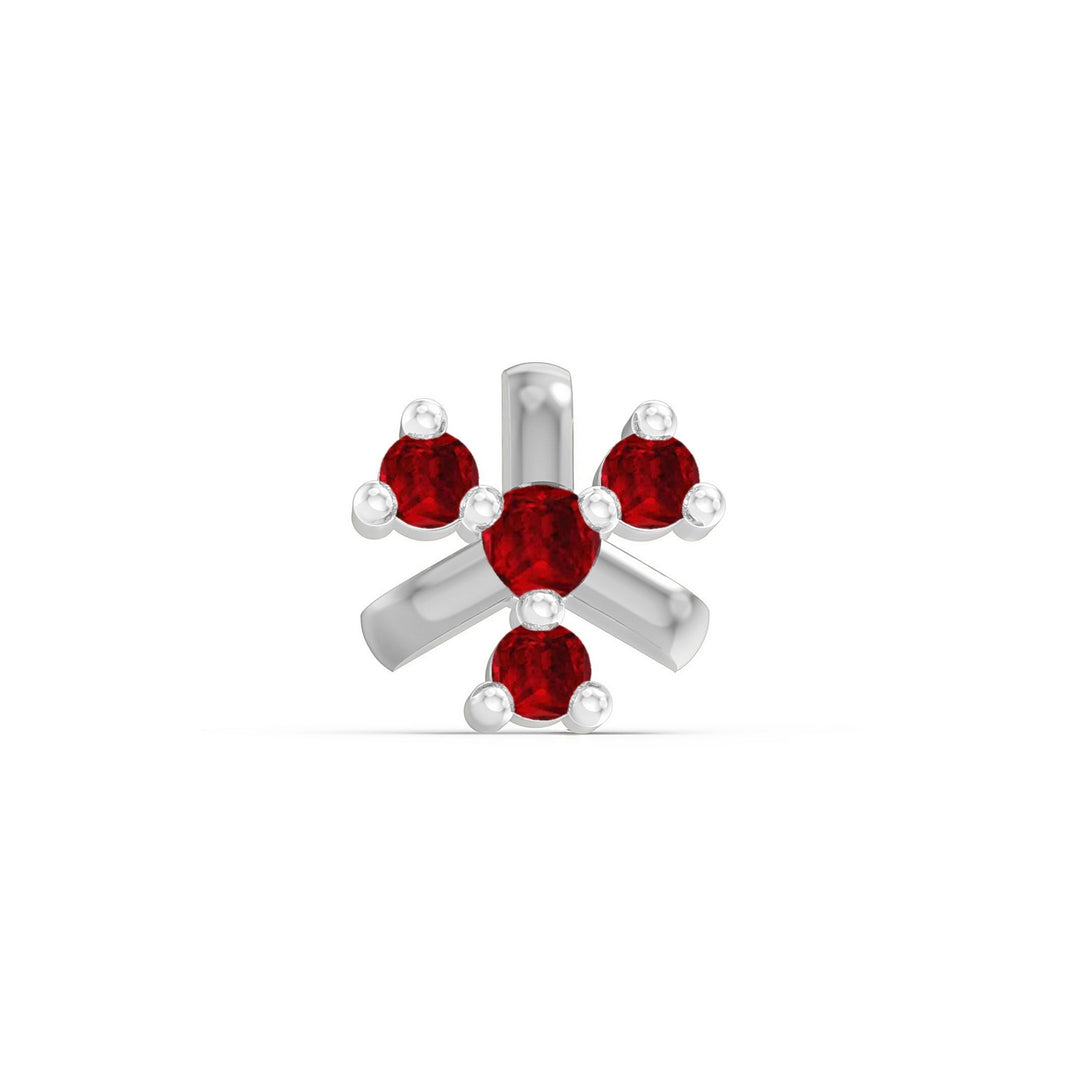 925 sterling silver Celestial Nose Pin with ruby red stone Front view#metal_sterling-silver#stone-colour_ruby-red