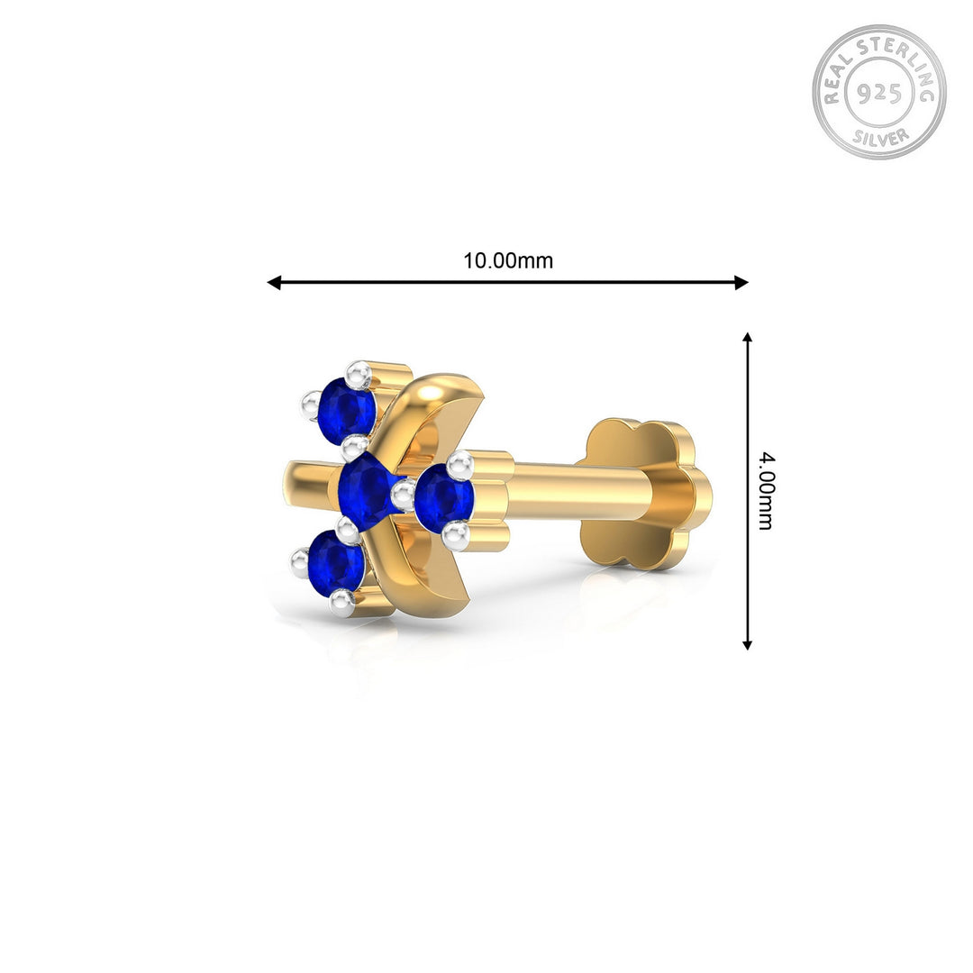 925 sterling silver gold plated Celestial Nose Pin with sapphire blue stone Measurement#metal_gold-plated#stone-colour_sapphire-blue