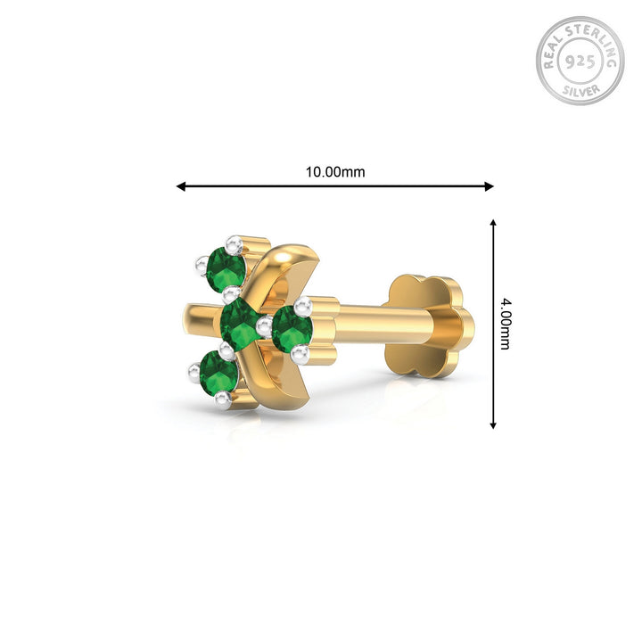 925 sterling silver gold plated Celestial Nose Pin with emerald green stone Measurement#metal_gold-plated#stone-colour_emerald-green