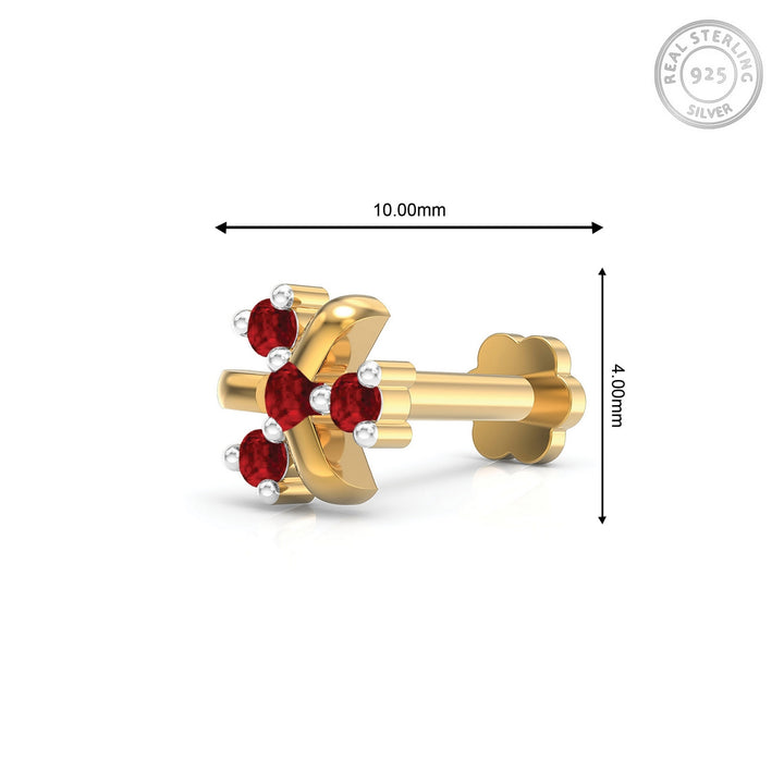 925 sterling silver gold plated Celestial Nose Pin with ruby red stone Measurement#metal_gold-plated#stone-colour_ruby-red