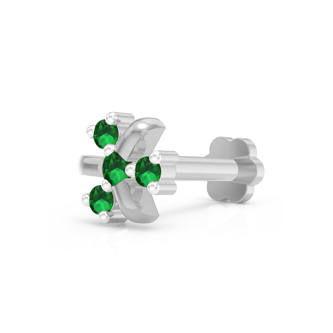 925 sterling silver Celestial Nose Pin with emerald green stone Main view#metal_sterling-silver#stone-colour_emerald-green