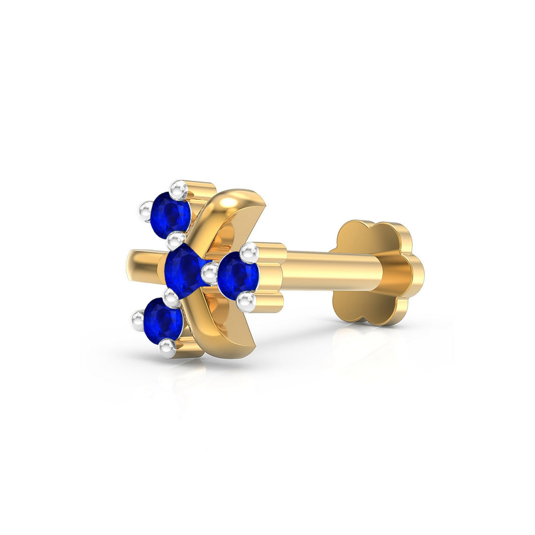 925 sterling silver gold plated Celestial Nose Pin with sapphire blue stone Main view#metal_gold-plated#stone-colour_sapphire-blue