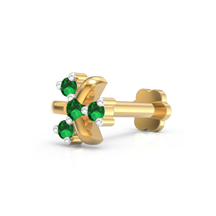 925 sterling silver gold plated Celestial Nose Pin with emerald green stone Main view#metal_gold-plated#stone-colour_emerald-green