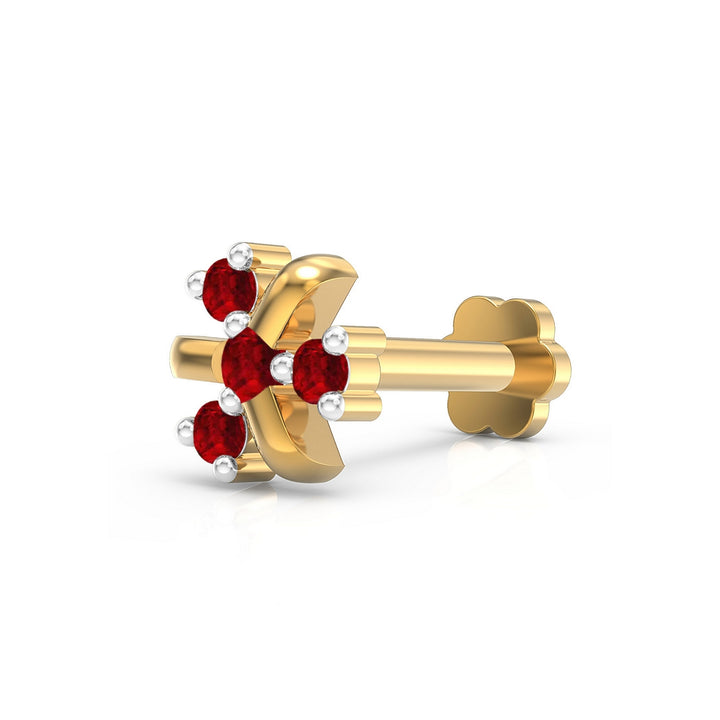 925 sterling silver gold plated Celestial Nose Pin with ruby red stone Main view#metal_gold-plated#stone-colour_ruby-red