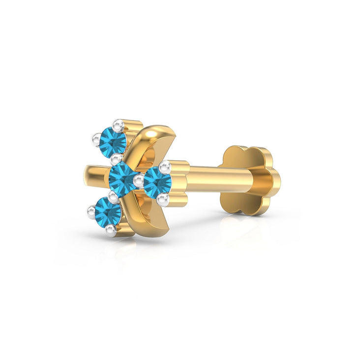 925 sterling silver gold plated Celestial Nose Pin with topaz blue stone Main view#metal_gold-plated#stone-colour_topaz-blue