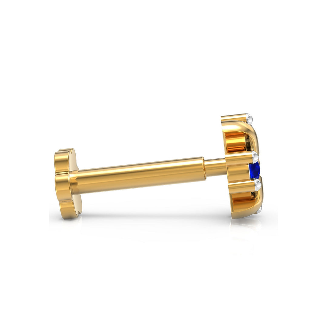 925 sterling silver gold plated Celestial Nose Pin with sapphire blue stone Side View#metal_gold-plated#stone-colour_sapphire-blue