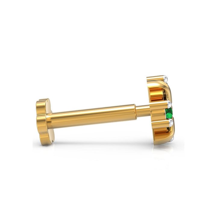 925 sterling silver gold plated Celestial Nose Pin with emerald green stone Side View#metal_gold-plated#stone-colour_emerald-green