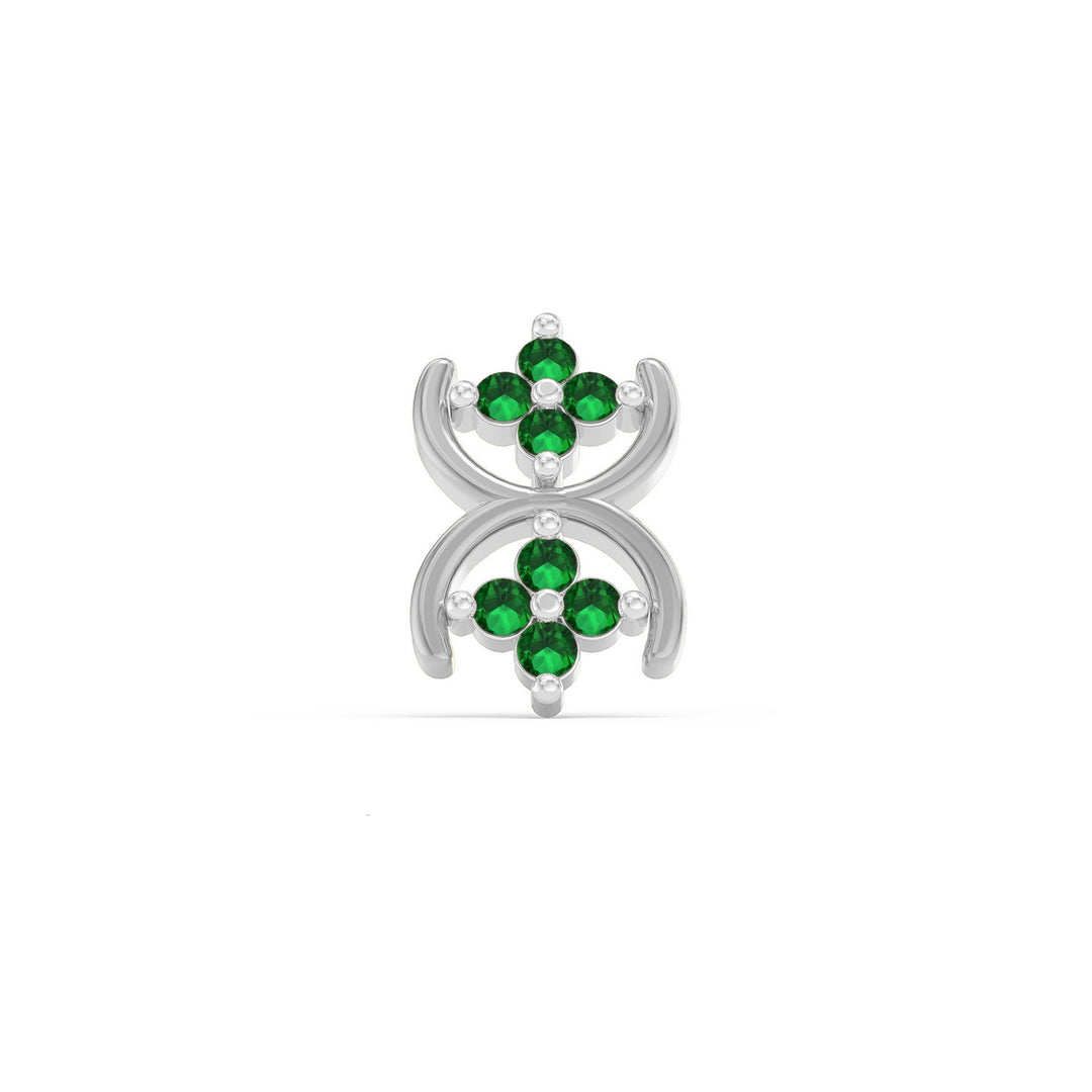 925 sterling silver Cosmic Nose Pin with emerald green stone Front view#metal_sterling-silver#stone-colour_emerald-green