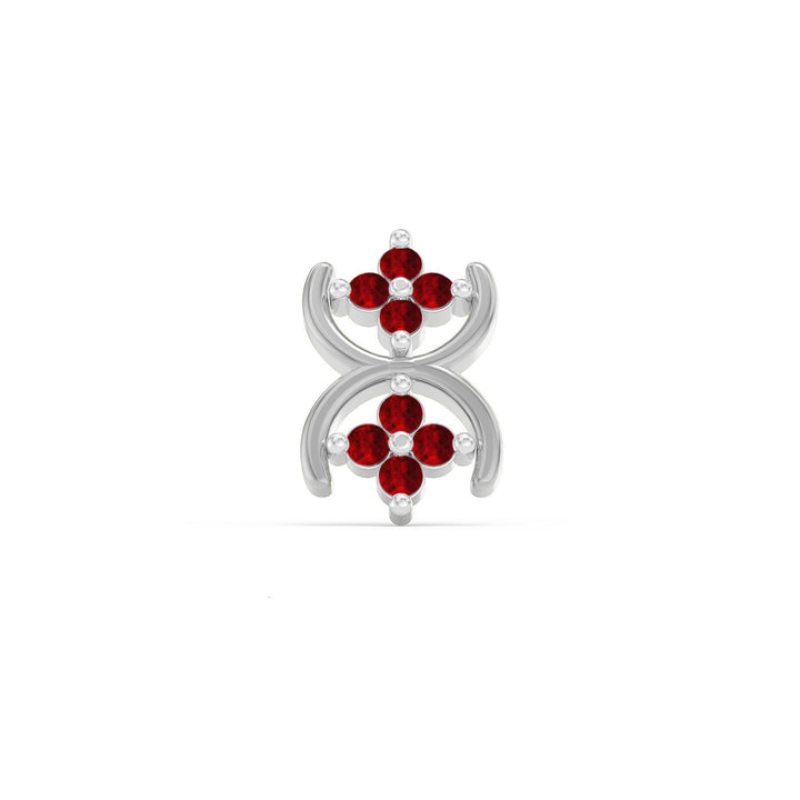 925 sterling silver Cosmic Nose Pin with ruby red stone Front view#metal_sterling-silver#stone-colour_ruby-red