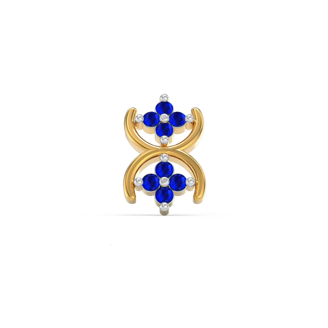 925 sterling silver gold plated Cosmic Nose Pin with sapphire blue stone Front view#metal_gold-plated#stone-colour_sapphire-blue